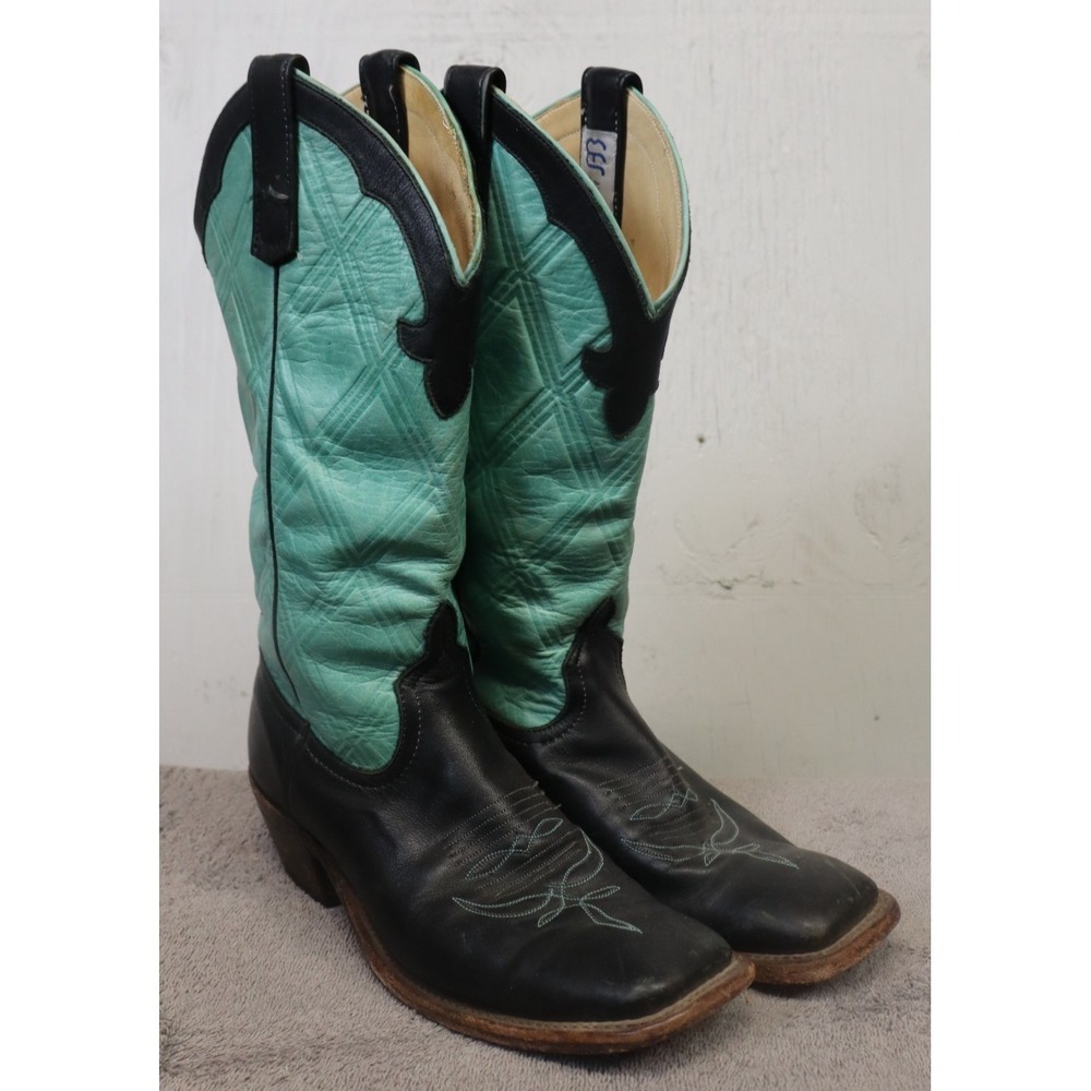 ANDERSON BEAN Green Black Leather 14" Cowboy Boots‎ Womens Size 7